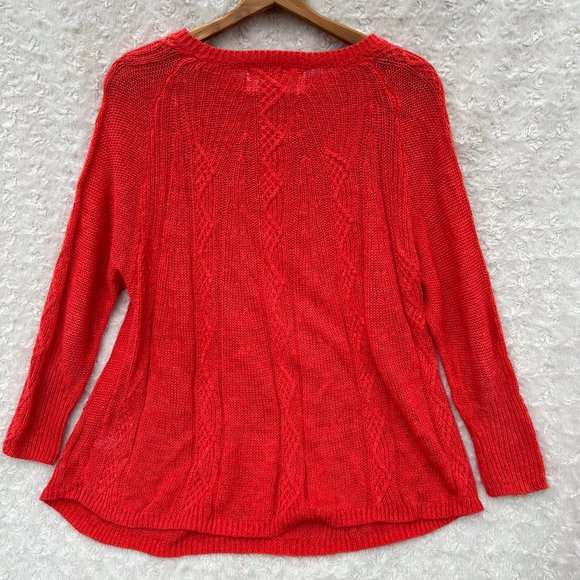 Rosie Neira Anthropologie Sweater Womens Small Red Orange Open Knit Pullover - Picture 5 of 6